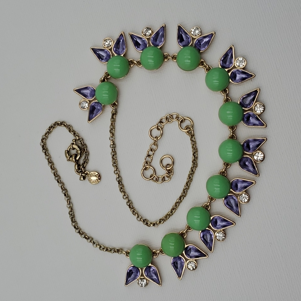 J. Crew Green, Purple & Clear Rhinestone Statement Necklace - Picture 3 of 7